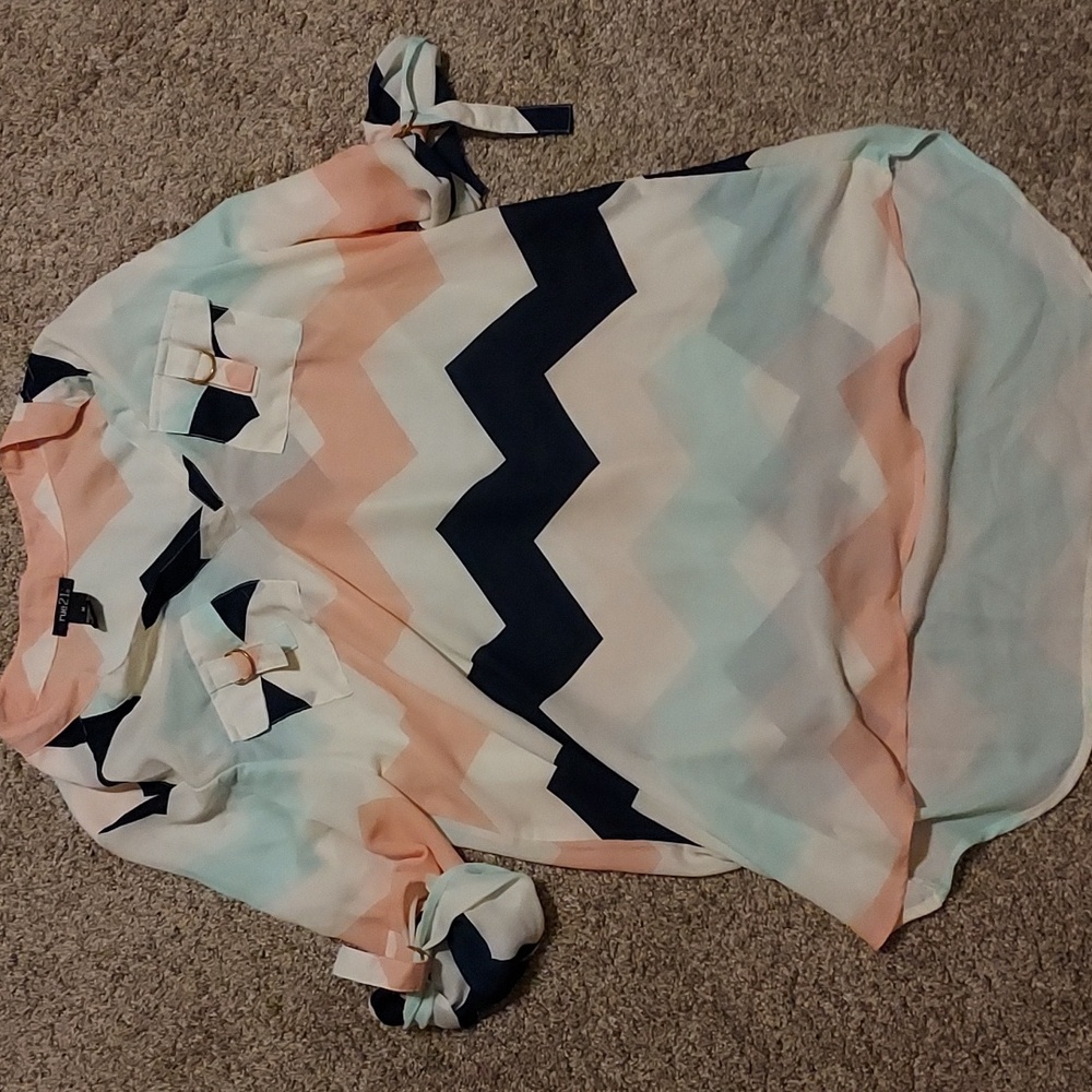 Pink Blue And White Chevron Blouse